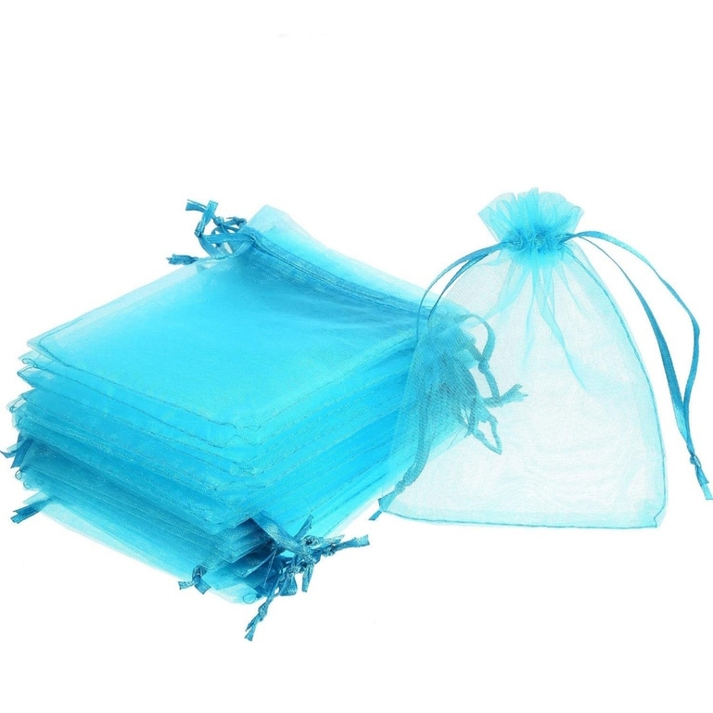 20 Teal Blue Sheer Organza Drawstring Bags 4"x6"
